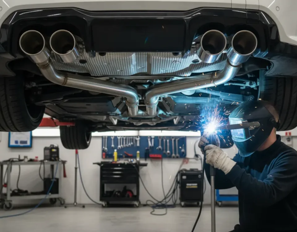 BMW M2 G87 custom stainless steel exhaust fabrication in UK performance workshop