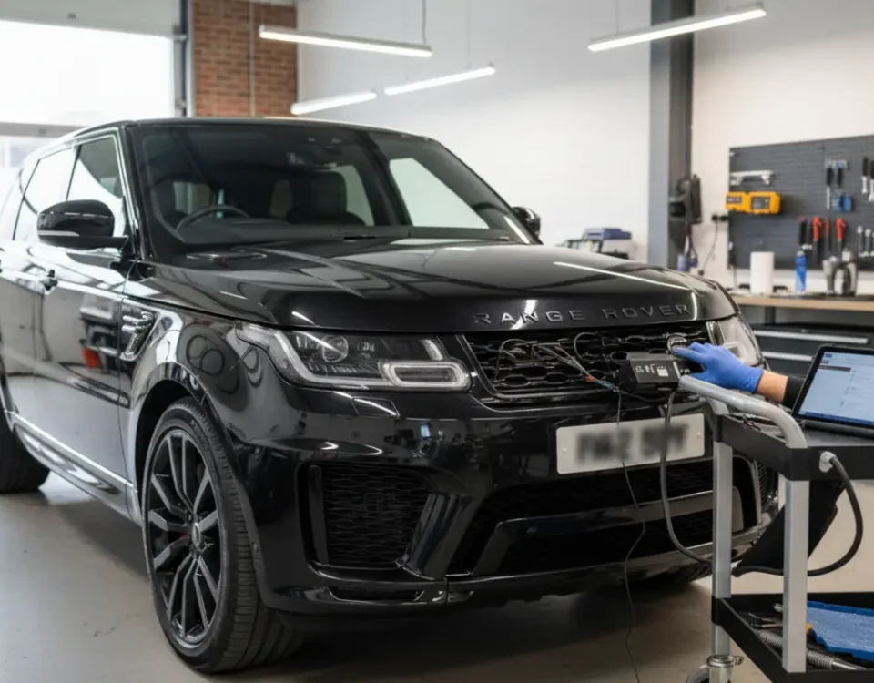 SmarTrack S5 tracker installation on a Range Rover Sport SVR in a UK workshop